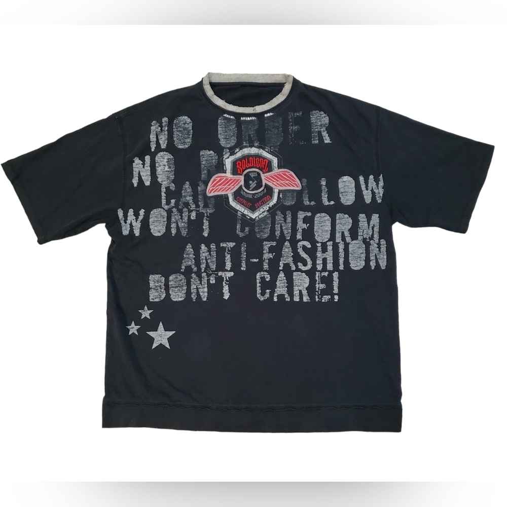 Arme Soldierz Hood Grapic Stitched Distressed T Shirt Mens 3XL 2004 Embroidered